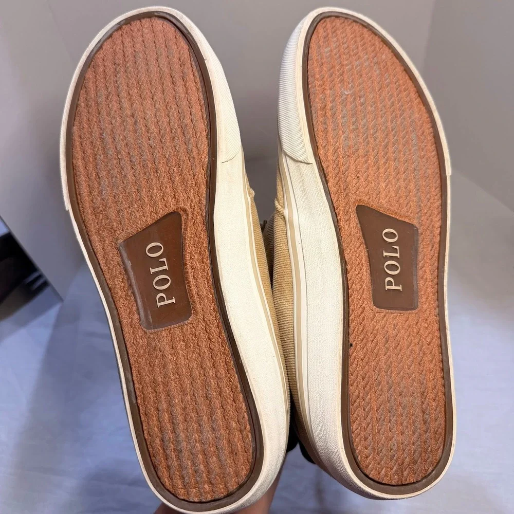 Polo Ralph Lauren Talin Tan Corduroy Suede Mid Top Sneakers Mens 11.5 D Horse